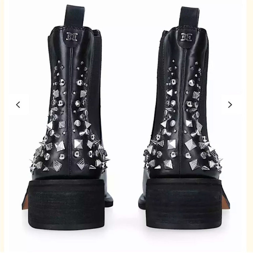 $190 Sam Edelman silver Studded Chelsea Boots Dover Moto Black leather sz 8 - Picture 5 of 15